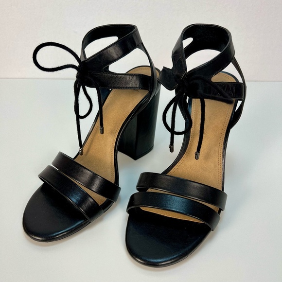 GIANNI BINI Black Leather High Heel Sandals After Hours Ankle Tie Open Toe 9.5 - Picture 1 of 16